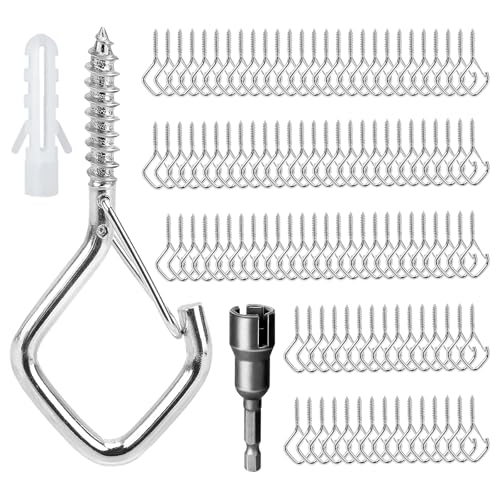 Ticway Q-Hanger Haken für Lichterketten, Deckenaufhänger für Pflanzen und Windspiele, Weihnachtsdekorationen, Outdoor-Haken, Silber, 110 Stück von Ticway