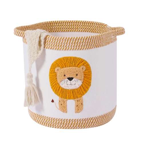 Babydecke Körbe Wäschekorb Niedlicher Löwe Kinderzimmer Spielzeug Aufbewahrungskorb, gewebtes Baumwollseil Kinderzimmer Organisation Bins für Mädchen Jungen Kinder Baby Dusche Geschenkkörbe von Tidelit