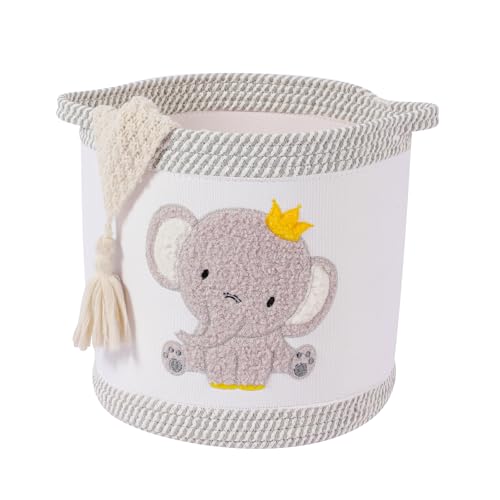 Deckenkörbe, Babyspielzeugkorb, Wäschekorb, süßer Elefant Kinderzimmer Aufbewahrungskorb, gewebtes Baumwollseil Kinderzimmer Organisation Bins für Kinder Baby Dusche Geschenkkörbe von Tidelit