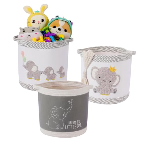 Tidelit Aufbewahrungskorb-Set 3-teilige gewebte Babyspielzeugdecke Aufbewahrungskörbe, Wäschekörbe, Kinderzimmer-Organizer für Spielzeug, Kleidung, Kuscheltiere, geräumiger robuster Korb von Tidelit
