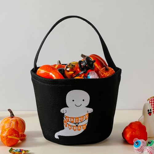 Tidelit Halloween Süßes oder Saures Eimer, Halloween Ghost Candy Black Basket Trick or Treat Candy Eimer, Halloween Party Supplies von Tidelit