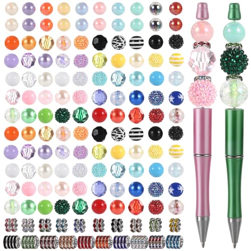 180 Stück Perlen zur Stiftherstellung, Acrylperlen in verschiedenen Farben, runde Perlen für Perlen-Stifte, schillernde Kaugummi-Perlen, Rondelle-Abstandshalter für DIY-Armbänder, Halsketten, Ohrringe 180 Stück Perlen zur Stiftherstellung, Acrylperlen in verschiedenen Farben, runde Perlen für Perlen-Stifte, schillernde Kaugummi-Perlen, Rondelle-Abstandshalter für DIY-Armbänder, Halsketten, Ohrringe von Tideme