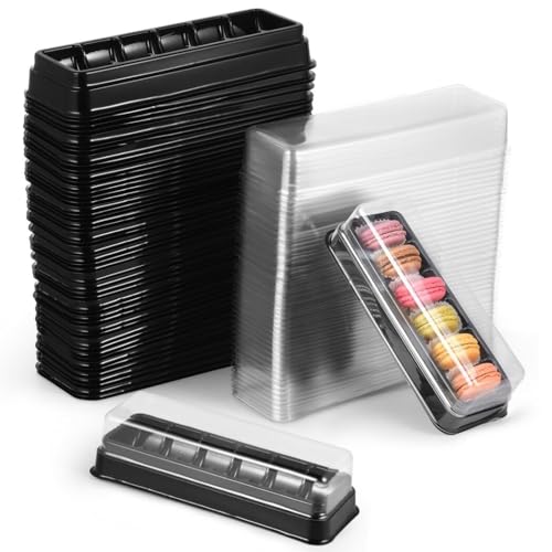 Tideme Macaron-Boxen mit transparentem Deckel, 50 Stück, Macaron-Behälter mit 6 Fächern, Kunststoff-Geschenkverpackungsboxen, Dessert-Vitrinen für Trüffel, Kuchen, Schokolade, Cupcakes, Kekse von Tideme