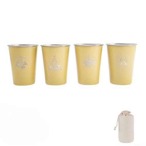 350 ml 4 Stück Edelstahl-Kaffeetassen für Camping und Wandern, stapelbares Design mit leichtem und 304 Stahlmaterial (350 ml gelb) von Tidevib
