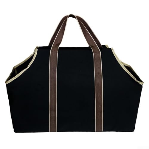 Canvas Kaminholztragetasche für den Außenbereich, wasserdicht und komfortabel in der Handhabung (schwarz) von Tidevib