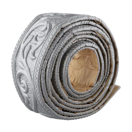 DIY 3D Schaumstoff Sockelleisten Aufkleber Bordüre Wasserdicht für Wand, Türrahmen, Treppenhäuser und Eckdekoration (Silber & Grau) von Tidevib