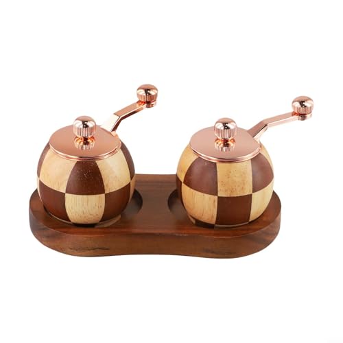 Elegante Pfeffermühle aus Holz mit Schachbrettmuster, praktisches Küchenwerkzeug (zwei Sets + Basis) von Tidevib