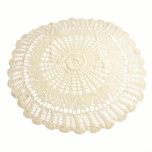 Elegante runde Tischdecke mit handgefertigtem Häkelspitzen-Design für Hochzeit und Heimdekoration (Beige 75–80 cm) von Tidevib