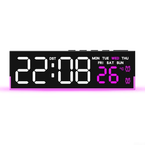 Elektronische LED-Nachtlicht-Uhr mit sanftem Glühen, einstellbaren Helligkeitsstufen, Temperaturanzeige in Fahrenheit und Celsius und automatischer Lichterkennung (rosa) von Tidevib