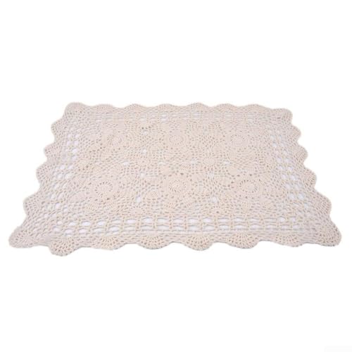Handgefertigte rechteckige Baumwoll-Tischdecke mit Häkelspitze, 40 x 60 cm, für kleine Tische, geeignet für dekorative Abdeckung in Esszimmer, Hotels und Buchläden (Beige) von Tidevib