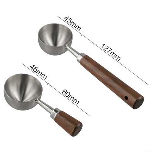 Kaffeeschaufel Set mit Walnussholzgriffen und 30 ml Edelstahl-Messlöffel zum Messen von Kaffee und anderen Küchenzutaten (Silber) von Tidevib