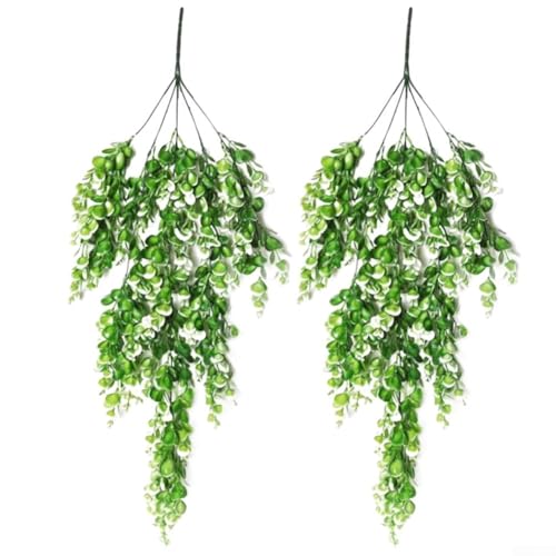 Künstliche Eukalyptusblätter 2er Set Rattan Hängepflanzen für Blumenarrangements und Heimdekoration, Kunststoffmaterial (Grenn Weiß) von Tidevib