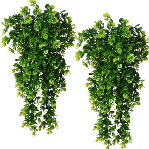 Künstliche Eukalyptusblätter 2er Set Rattan Hängepflanzen für Blumenarrangements und Heimdekoration, Kunststoffmaterial (Grün) von Tidevib