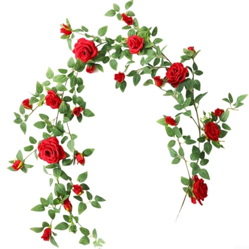Künstliche Rose Hängepflanze Girlande Blumendekoration für Hochzeiten und besondere Feiern (rot) von Tidevib