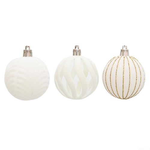 Lebendiges 6-teiliges Weihnachtskugel-Set mit Beflockung, bemalte Ornamente für festliche Baum- und Veranstaltungsdekoration (weiß) von Tidevib