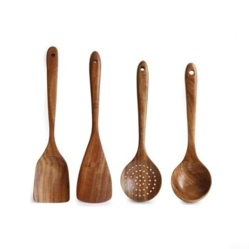 Leichtes 468-teiliges Holzlöffel-Set zum Kochen, Suppe und Reis, mit langem Griff (4 Stück) von Tidevib
