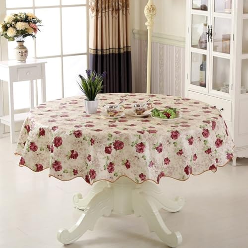 Runde PVC-Tischdecke für 4-Sitzer und 6-Sitzer, praktische Tischdecke für den Haushalt (Rose (152 cm) von Tidevib