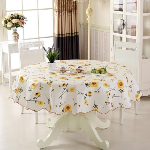 Runde PVC-Tischdecke für 4-Sitzer und 6-Sitzer, praktische Tischdecke für den Haushalt (Sonnenblume (180 cm) von Tidevib