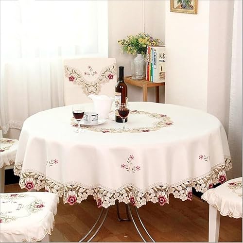 Runde Tischdecke im ländlichen Stil mit gestickten Details, aus Polyester und Polypropylen, geeignet für Familienfeiern und Feiern (175 x 175 cm) von Tidevib