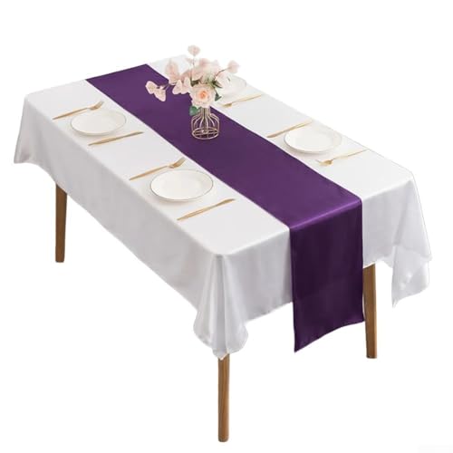 Schicker Satin-Tischläufer, verschönern Sie Ihre Veranstaltungsdekoration für Hochzeiten und Bankette (Dunkelviolett) von Tidevib