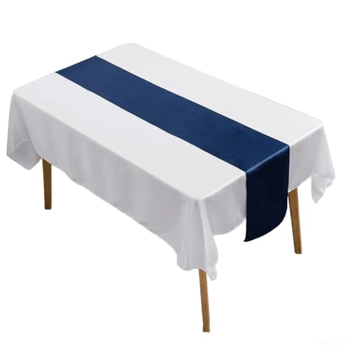 Schicker Satin-Tischläufer, verschönern Sie Ihre Veranstaltungsdekoration für Hochzeiten und Bankette (dunkelblau) von Tidevib