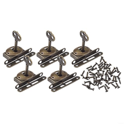 Schubladenschloss-Set mit Hakenschloss und Schiebetürschloss, klassisches Retro-Design für Möbel, Schubladen und Holzkisten (5 Stück) von Tidevib