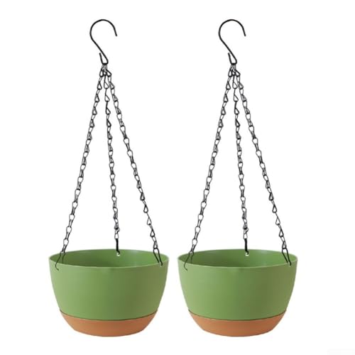 Selbstbewässernde Hängeblumenkörbe mit Ketten und Drainage für den Innen- und Außenbereich, 2er-Set Pflanzgefäße (Schwarz) von Tidevib