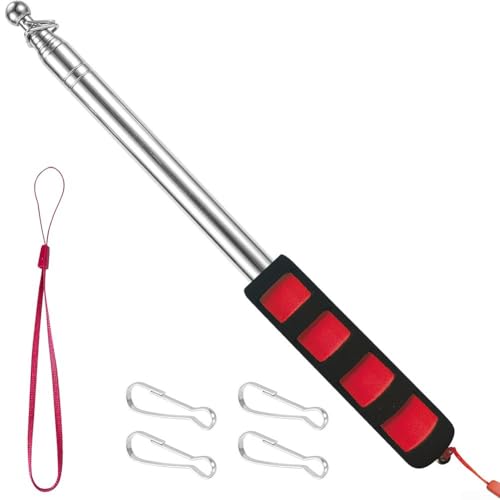 Teleskop-Fahnenmast mit Clip, ideal für den Unterricht und für Reiseleiter im Freien (rot) von Tidevib