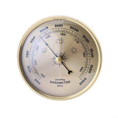 Tidevib Barometer-Uhr, Retro-Stil, Metallrahmen, Wandmontage, Wetter-Manometer, Temperaturüberwachungsgerät, dekorativ, goldfarben, 90 mm (108 mm) von Tidevib