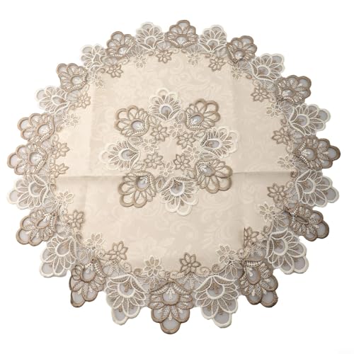 Tidevib Dekorative runde Tischdecke mit floralem Spitzen-Design, Tischabdeckung, schützende Esstischdecke für Küche, Restaurant, Zuhause, Möbel, mehrere Maße (L) von Tidevib