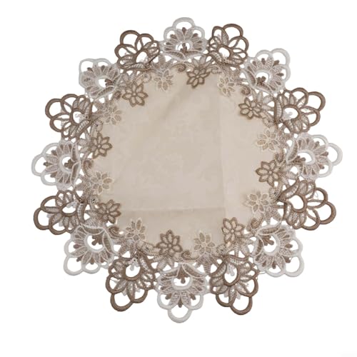 Tidevib Dekorative runde Tischdecke mit floralem Spitzen-Design, Tischabdeckung, schützende Esstischdecke für Küche, Restaurant, Zuhause, Möbel, mehrere Maße (M) von Tidevib