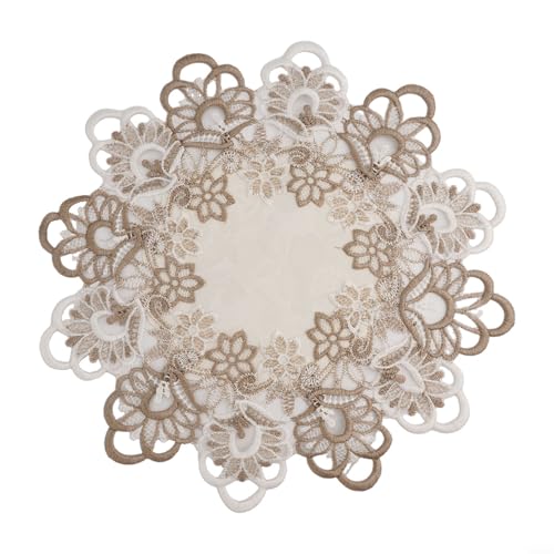 Tidevib Dekorative runde Tischdecke mit floralem Spitzen-Design, Tischabdeckung, schützende Esstischdecke für Küche, Restaurant, Zuhause, Möbel, mehrere Maße (S) von Tidevib