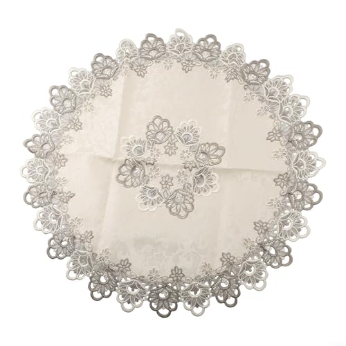 Tidevib Dekorative runde Tischdecke mit floralem Spitzen-Design, Tischabdeckung, schützende Esstischdecke für Küche, Restaurant, Zuhause, Möbel, mehrere Maße (XL) von Tidevib
