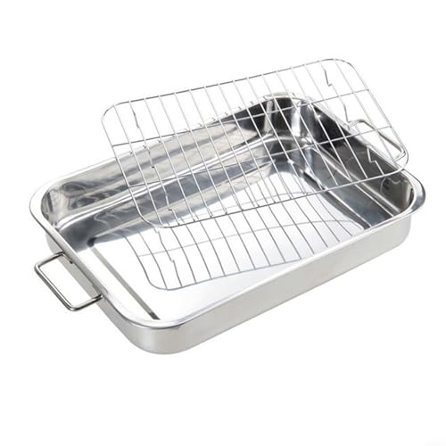 Tidevib Edelstahl-Bräter mit abnehmbarem Grillrost, tiefes Ofenblech für Truthahn und Gemüse, hochglanzpolierte Oberfläche, mehrere Größen (33 x 23 x 5 cm) von Tidevib