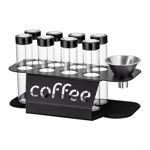 Tidevib Einzeldosis Kaffeebohnen-Aufbewahrungsröhren, Präsentationsständer, mit Trichter, 8 Glasröhren, Metallhalter, Organizer, für Küchenarbeitsplatte Tidevib Einzeldosis Kaffeebohnen-Aufbewahrungsröhren, Präsentationsständer, mit Trichter, 8 Glasröhren, Metallhalter, Organizer, für Küchenarbeitsplatte von Tidevib