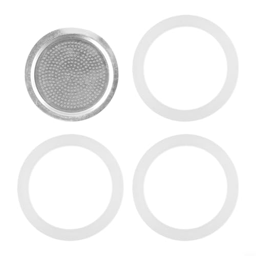 Tidevib Ersatz-Set für Kaffeemaschine, 3 Silikon-Dichtungsringe plus 1 Aluminium-Filternetz für Herd, Espresso, Mokkakanne, mehrere Größen für Espressozubereitung (6 Tassen) von Tidevib
