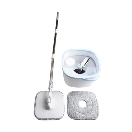 Tidevib Flacher Spin Mop und Eimer Set mit sauberem und schmutzigem Wasser Trennung für Hartholz, Fliesen, Bodenreinigung, abnehmbarer waschbarer Wischkopf von Tidevib