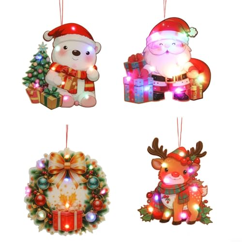 Tidevib Holiday Window Hanging Lights Set with Santa, Reindeer, Bear and Wreath Ornaments, Warm White Illumination for Indoor Outdoor Decor Tidevib Holiday Window Hanging Lights Set with Santa, Reindeer, Bear and Wreath Ornaments, Warm White Illumination for Indoor Outdoor Decor von Tidevib