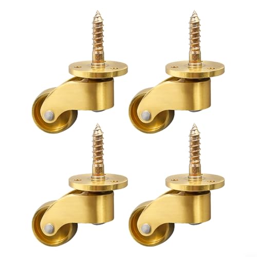 Tidevib Möbelrollen aus Messing, 360 Grad drehbar, robust, geräuschlos, für Sofa, Couchtisch, Stuhl, mit Schrauben, 4 Stück von Tidevib