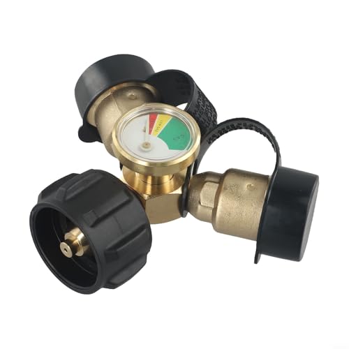 Tidevib Propan-Tank-Y-Verteiler-Adapter mit Messgerät, 2-Wege-Messing-Verteiler für BBQ, Grill, Campingkocher, Gasbrenner, 2,3–45,4 kg Tanks Tidevib Propan-Tank-Y-Verteiler-Adapter mit Messgerät, 2-Wege-Messing-Verteiler für BBQ, Grill, Campingkocher, Gasbrenner, 2,3–45,4 kg Tanks von Tidevib