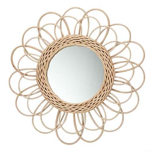 Tidevib Rattan Sunburst Wandspiegel 15,75 Zoll Rund Handgewebt Weide Dekorativer Spiegel Rustikale Boho Home Decor für Wohnzimmer Schlafzimmer von Tidevib