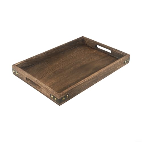 Tidevib Servierplatten-Set aus Holz mit Eisen-Eck-Design, rechteckiges Ablagetablett für Ottomanentisch, Schlafzimmer, Wohnzimmer (mittel) von Tidevib