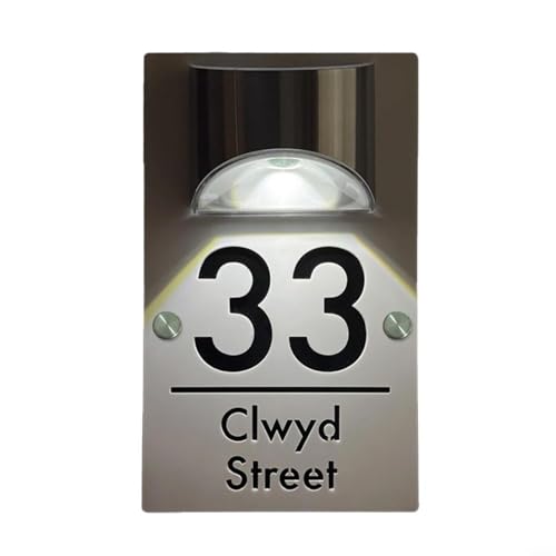 Tidevib Solar-Acryl-Türschild mit Licht, graviertes hohles Design, wetterbeständiges Nummernschild für Auffahrt, Terrasse, 25 x 15 cm (3) von Tidevib