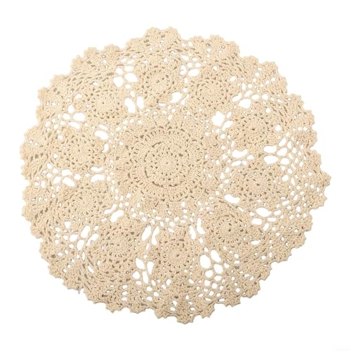 Tidevib Tischmatte Vintage Baumwolle Deckchen Tischset Rund Häkelspitze Handgefertigte Hohles Blumendesign Esstisch Schutz Hitzebeständig Küche Dekor von Tidevib