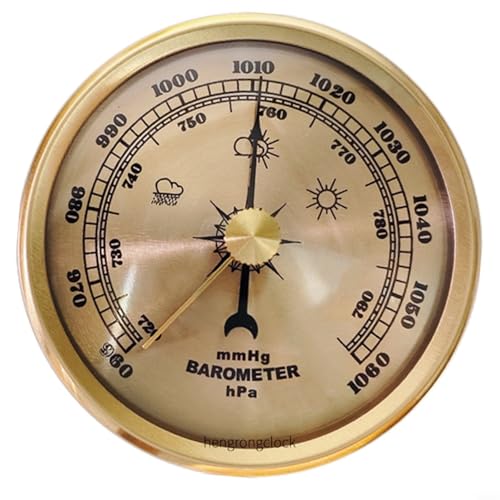 Tidevib Vintage Metallrahmen Wetterstation Indoor Barometer Uhr Wandmontage Analog Manometer Temperatur Luftfeuchtigkeit Monitor Gold (Gold) von Tidevib