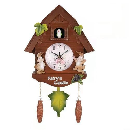 Tidevib Wandmontierte Kuckucksuhr mit Pendel, ABS-Haus-Design für Wohnzimmer, Schlafzimmer, Büro, Heimdekoration, 42 x 26 x 10 cm (braun) von Tidevib