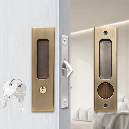 Unsichtbares Türschloss mit Schlüsselhaken für Schiebetüren, entworfen für Balkon und Innenbereich, geeignet für Aluminiumrahmen-Glastüren (gelb alt) von Tidevib