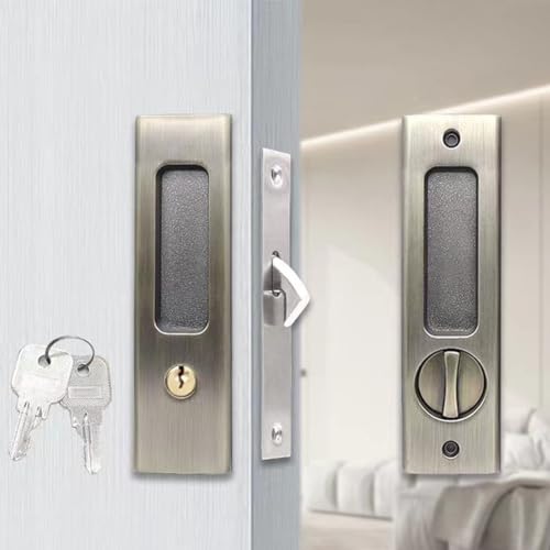 Unsichtbares Türschloss mit Schlüsselhaken für Schiebetüren, entworfen für Balkon und Innenbereich, geeignet für Aluminiumrahmen-Glastüren (grün antik) von Tidevib