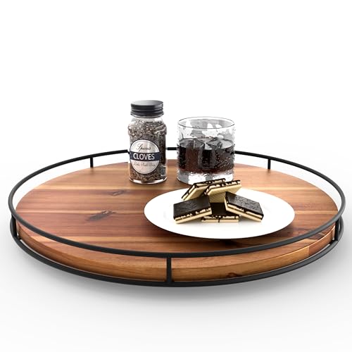 TIDITA Lazy Susan Drehteller aus Akazienholz mit Metallrahmen, großer Lazy Susans Organizer, Arbeitsplattenaufbewahrung, Serviertablett aus Holz für Charcuterie, Käsebrett, Küchentheke, drehbar, 40,6 von Tidita