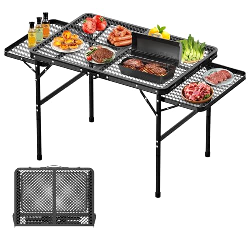 Grilltisch Klappbar Tidolo Höhenverstellbarer Grilltisch Outdoor Klappbar 135X60X67CM Campingtisch Klappbar mit 2 Ausklappbare Seitenteile Klapptisch Camping mit Metallgitterplatte für Picknick Garten von Tidolo